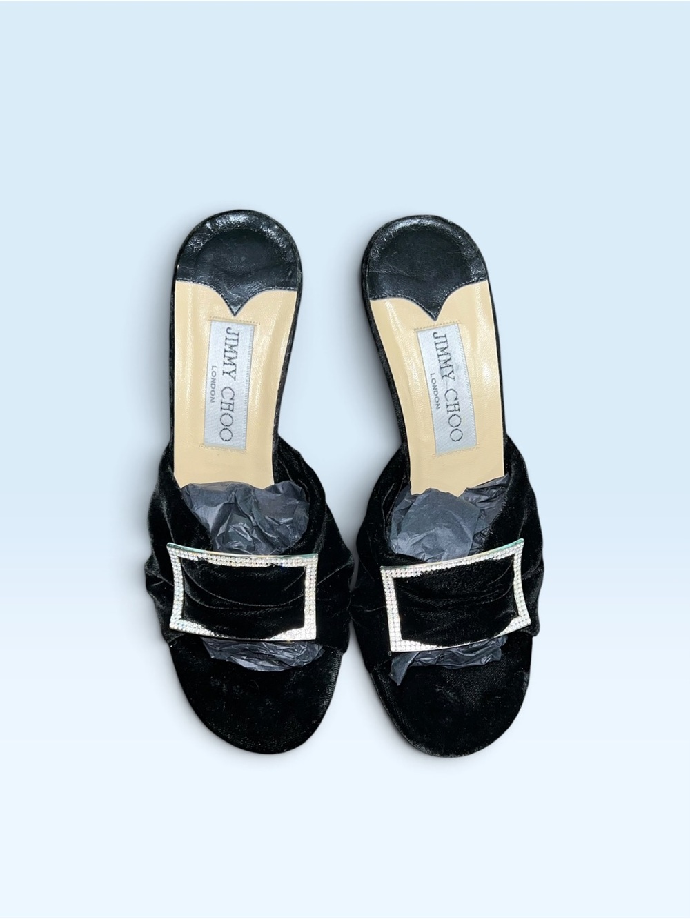 Jimmy Choo Black Velvet Rhinestone-Trim Slide Mules - Picture 2 of 16